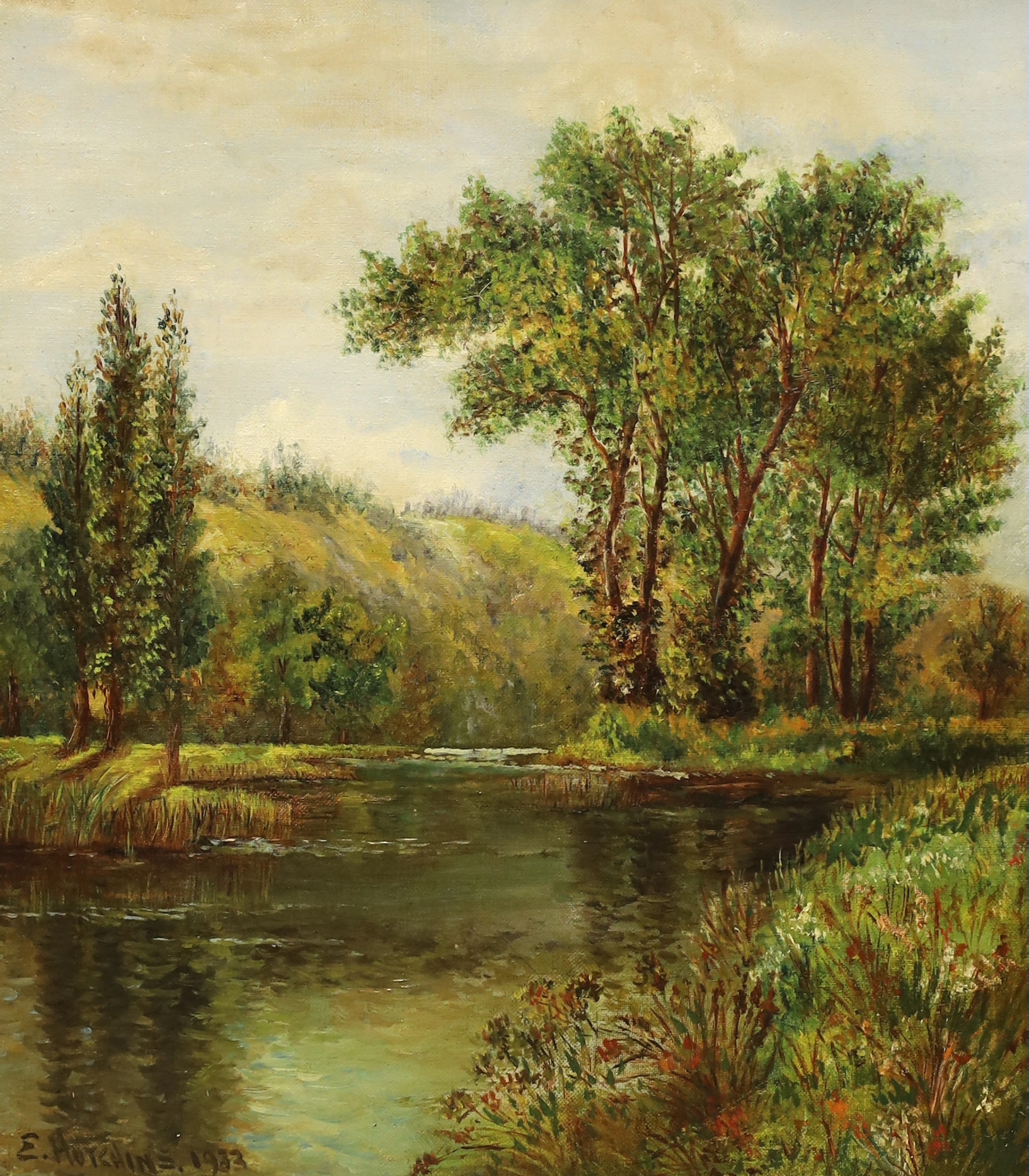 Ernest J. Hutchins (1880-1935), oil on canvas, 'Near Ware, Hertfordshire', signed and dated 1933, 40 x 35cm